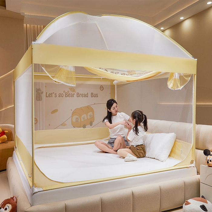 91家纺网 家纺一手货源 找家纺 青竹苑 2024新款围栏款印花坐床蚊帐蒙古包防摔睡帐 围栏-熊熊巴士