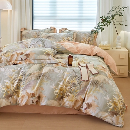 启航家居 2025春夏全棉铂金棉数码印花四件套 暮云春树灰