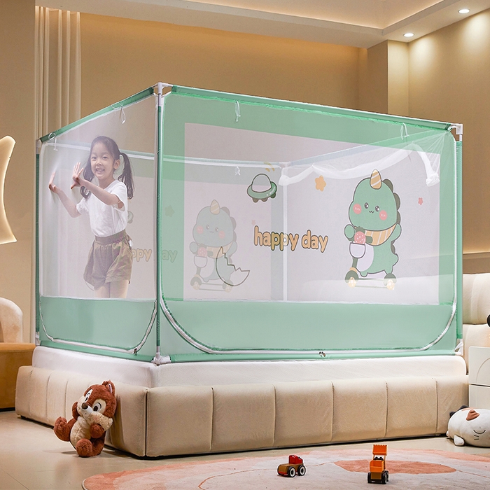 91家纺网 家纺一手货源 找家纺 青竹苑 2024新款围栏款印花坐床蚊帐蒙古包防摔睡帐 围栏-萌萌龙