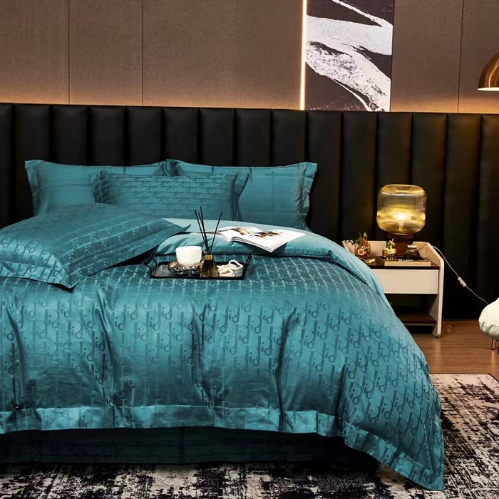 91家纺网 家纺一手货源 找家纺 卡迪亚家纺 2024新款180支长绒棉提花四件套 翡翠绿