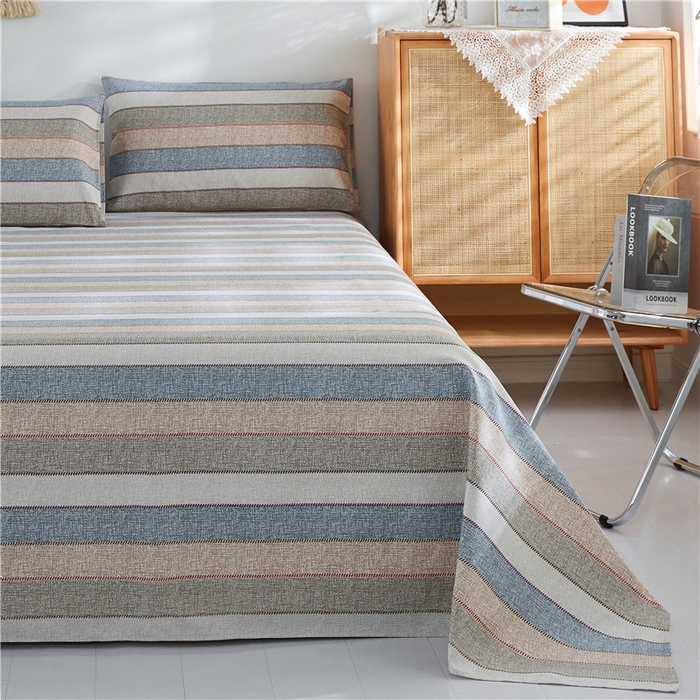 91家纺网 家纺一手货源 找家纺 棉乐町家居 2025新款爆款印花老粗布床单系列 古韵条纹