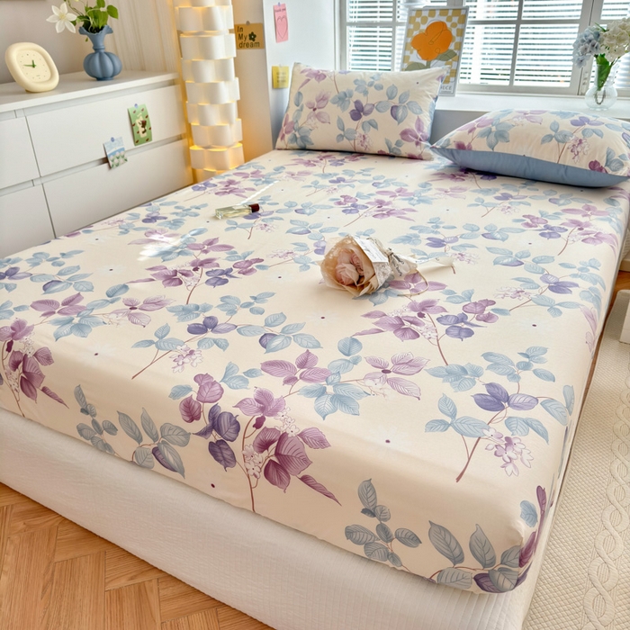 91家纺网 家纺一手货源 找家纺 清雅福 2024新款全棉13372小清新单床笠 牡丹亭