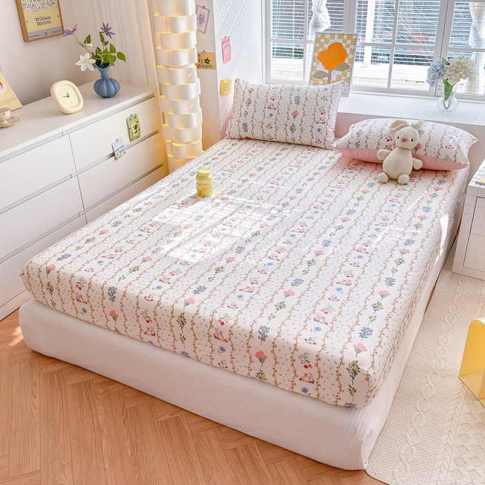 91家纺网 家纺一手货源 找家纺 清雅福 2024新款全棉13372小清新单床笠 枝间梦