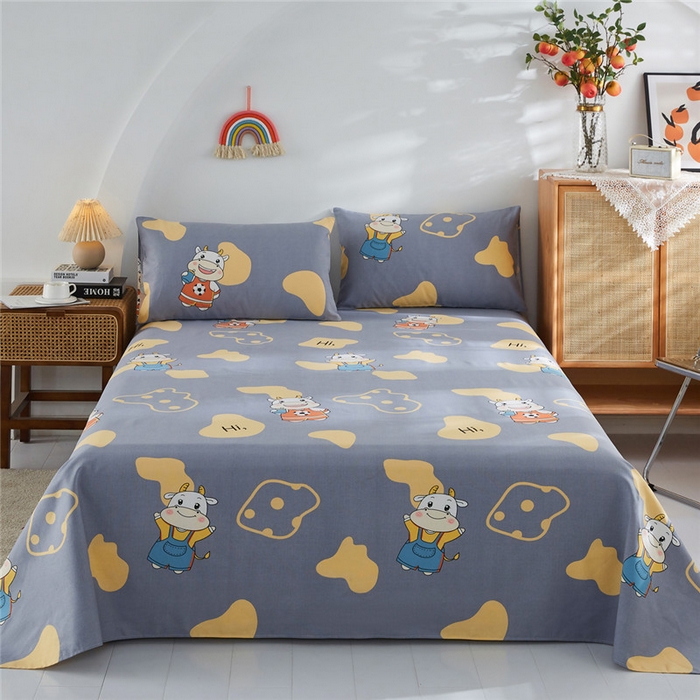 91家纺网 家纺一手货源 找家纺 棉乐町家居 2025新款爆款印花老粗布床单系列 萌牛-灰