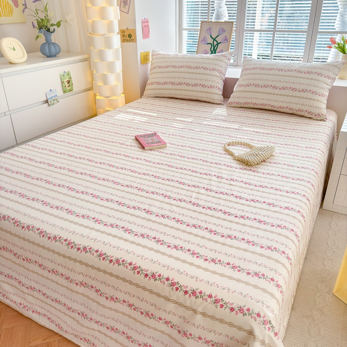 91家纺网 家纺一手货源 找家纺 清雅福 2024新款全棉13372小清新单床单 玫瑰物语