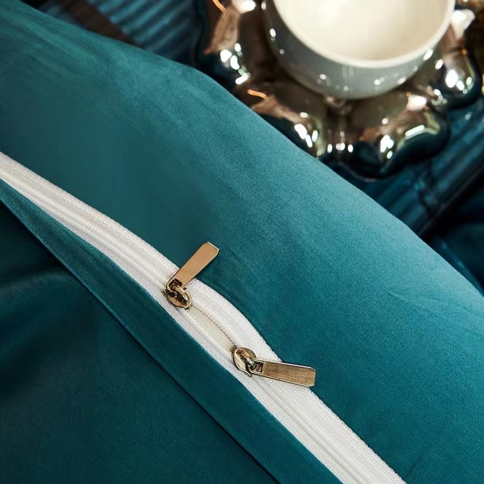 91家纺网 家纺一手货源 找家纺 卡迪亚家纺 2024新款180支长绒棉提花四件套 翡翠绿