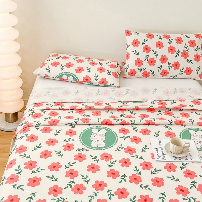 91家纺网 家纺一手货源 找家纺 棉乐町家居 2025新款爆款印花老粗布床单系列 兔萌萌