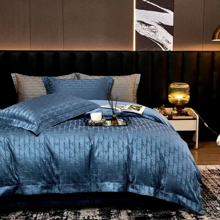 91家纺网 家纺一手货源 找家纺 卡迪亚家纺 2024新款180支长绒棉提花四件套 爵士蓝