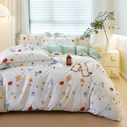 启航家居 2025春夏全棉铂金棉数码印花四件套 米雅的春天白