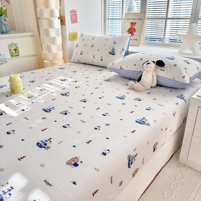 91家纺网 家纺一手货源 找家纺 清雅福 2024新款全棉13372小清新单床笠 扬帆起航