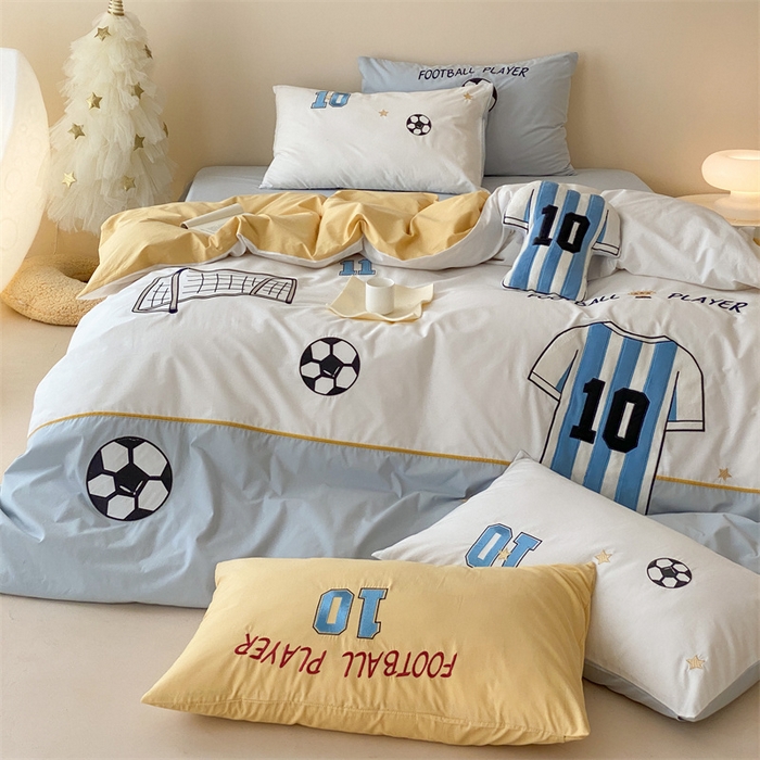 91家纺网 家纺一手货源 找家纺 （总）星野 2024新款加厚40s水洗棉刺绣四件套-足球梦