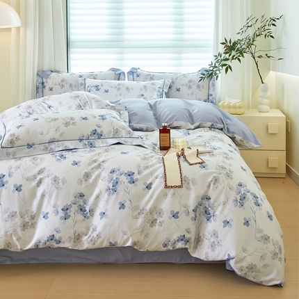 启航家居 2025春夏全棉铂金棉数码印花四件套 淡墨香兰