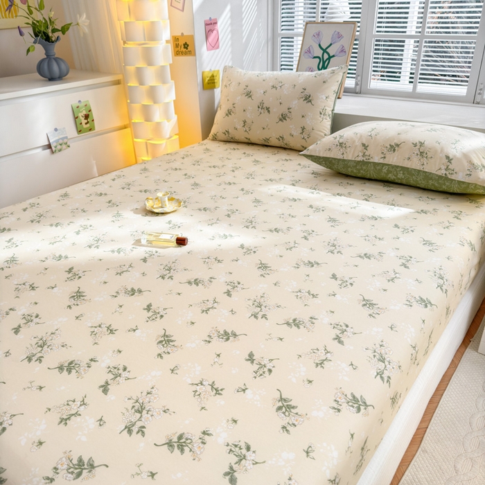 91家纺网 家纺一手货源 找家纺 清雅福 2024新款全棉13372小清新单床笠 茶艺