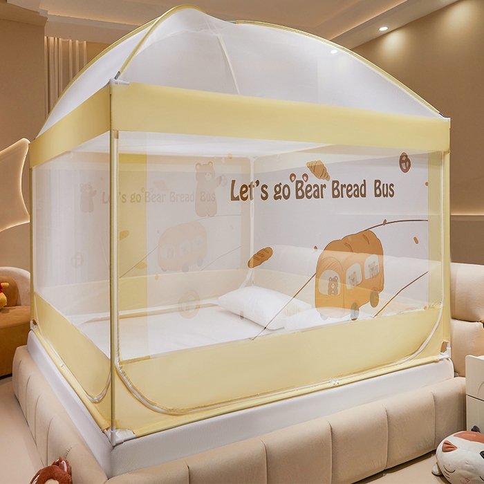 91家纺网 家纺一手货源 找家纺 青竹苑 2024新款围栏款印花坐床蚊帐蒙古包防摔睡帐 围栏-熊熊巴士