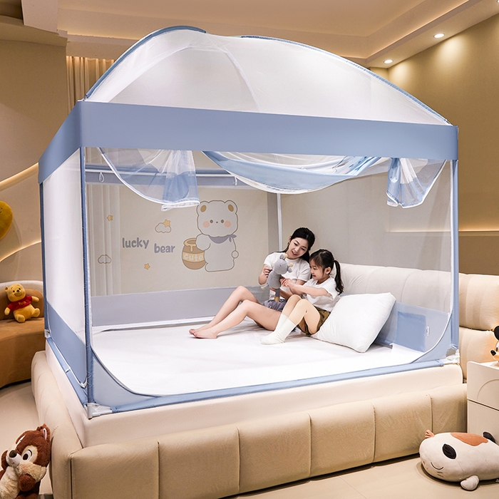 91家纺网 家纺一手货源 找家纺 青竹苑 2024新款围栏款印花坐床蚊帐蒙古包防摔睡帐 围栏-可爱熊