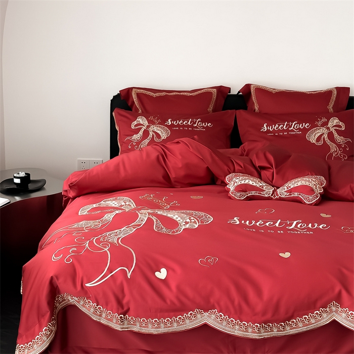 91家纺网 家纺一手货源 找家纺 （总）星野 2024新款加厚40s水洗棉刺绣四件套-蜜月