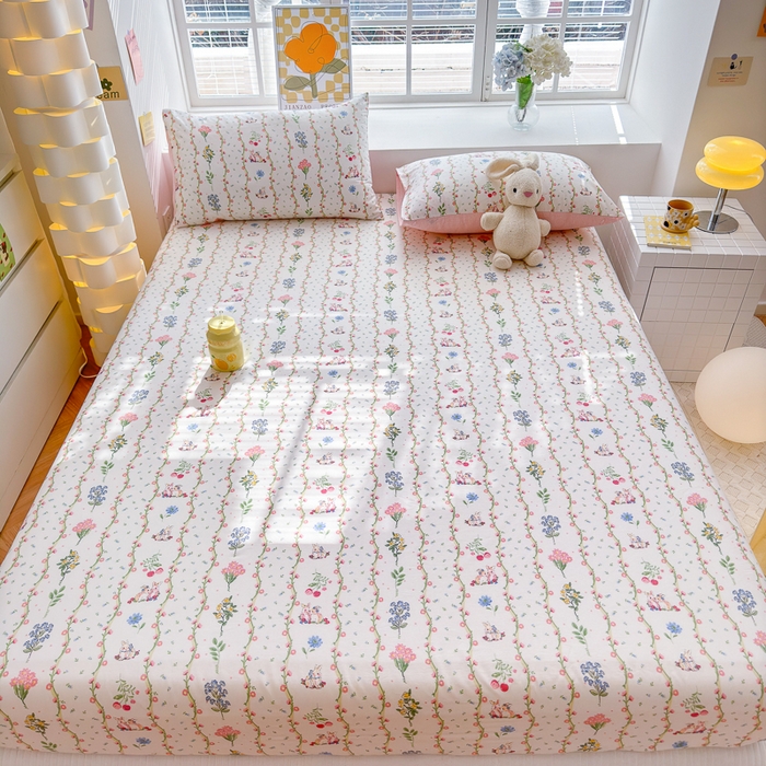 91家纺网 家纺一手货源 找家纺 清雅福 2024新款全棉13372小清新单床笠 枝间梦