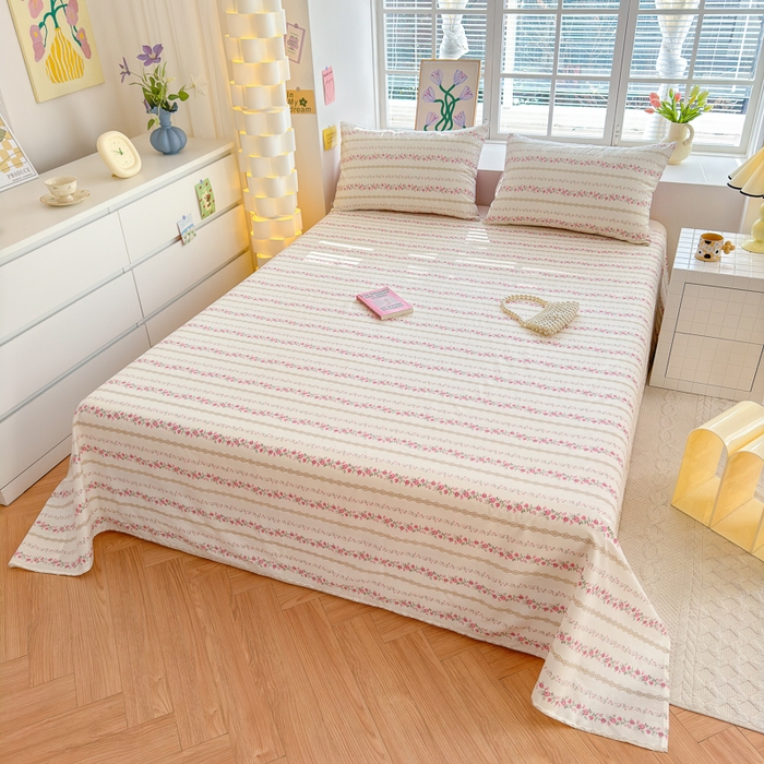 91家纺网 家纺一手货源 找家纺 清雅福 2024新款全棉13372小清新单床单 玫瑰物语