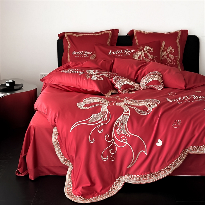 91家纺网 家纺一手货源 找家纺 （总）星野 2024新款加厚40s水洗棉刺绣四件套-蜜月