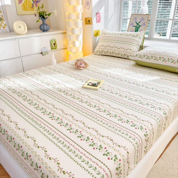 91家纺网 家纺一手货源 找家纺 清雅福 2024新款全棉13372小清新单床笠 甜心藤