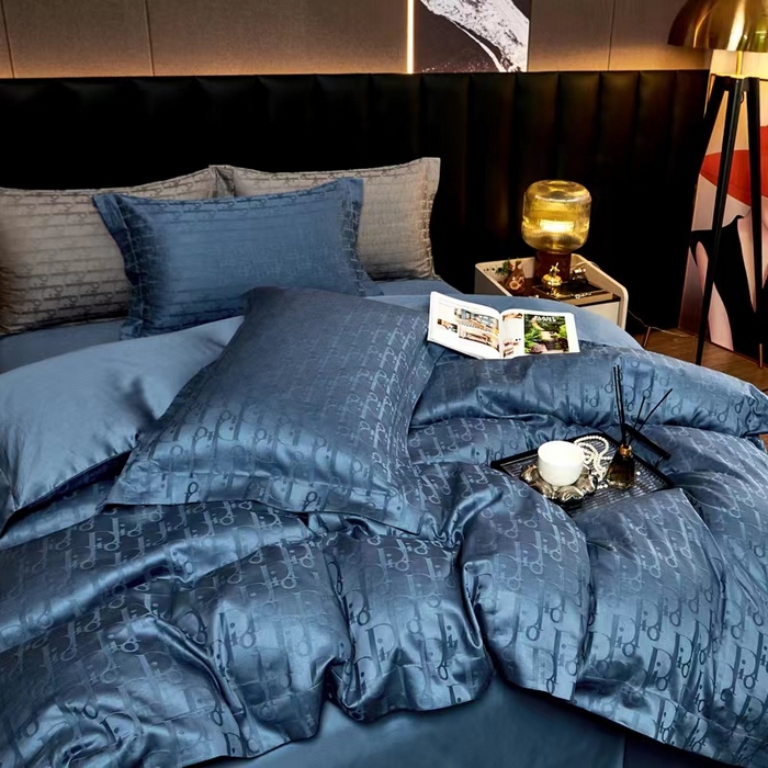 91家纺网 家纺一手货源 找家纺 卡迪亚家纺 2024新款180支长绒棉提花四件套 爵士蓝