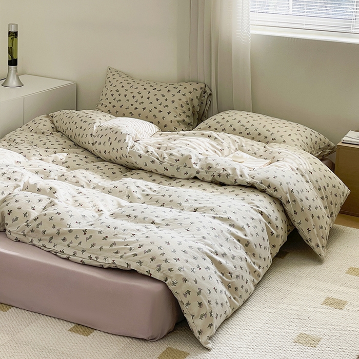 91家纺网 家纺一手货源 找家纺 窝米 2024春季新品全棉双层纱系列四件套 沫夏