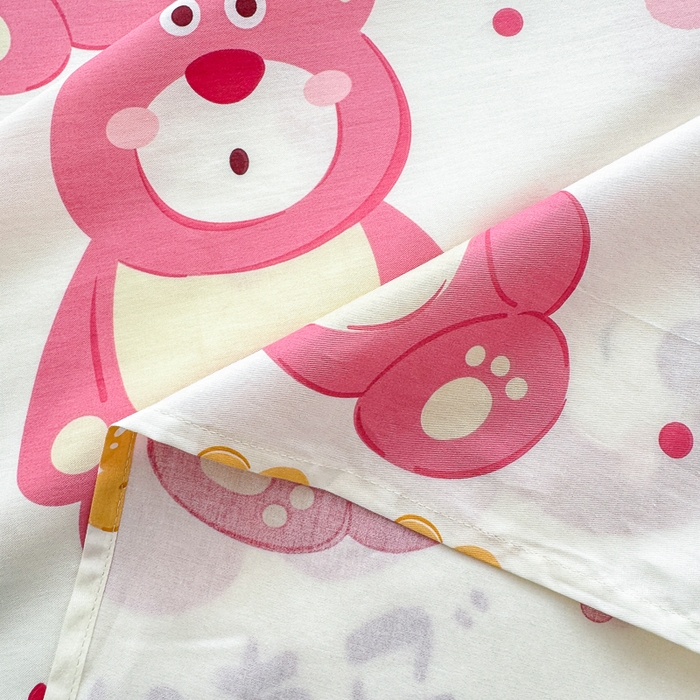 91家纺网 家纺一手货源 找家纺 清雅福 2024新款全棉13372小清新单床单 开心草莓熊