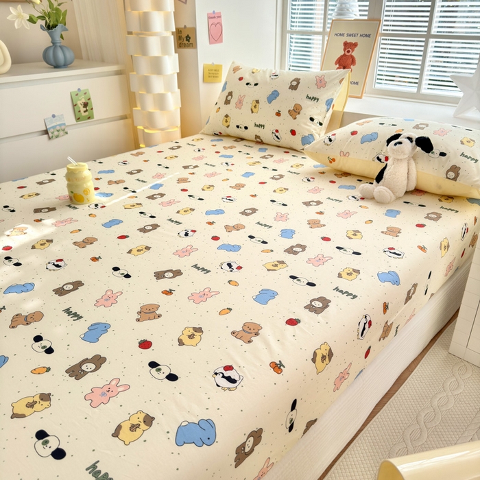 91家纺网 家纺一手货源 找家纺 清雅福 2024新款全棉13372小清新单床笠 松岛可可