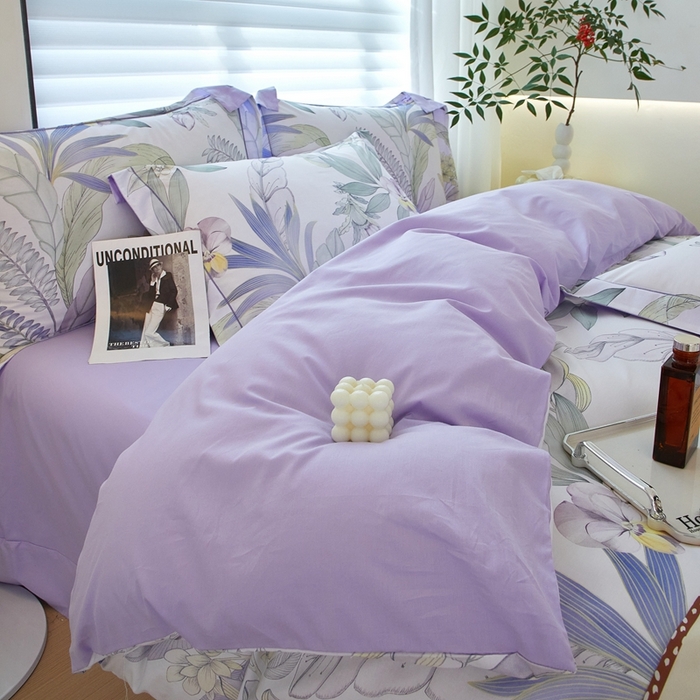 91家纺网 家纺一手货源 找家纺 启航家居 2025春夏全棉铂金棉数码印花四件套 花意飘香紫