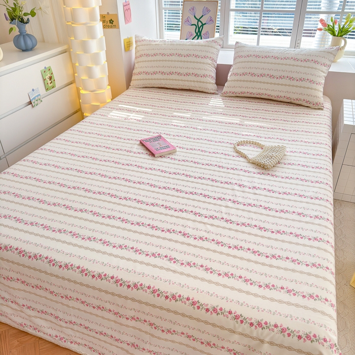 91家纺网 家纺一手货源 找家纺 清雅福 2024新款全棉13372小清新单床单 玫瑰物语