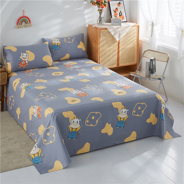 91家纺网 家纺一手货源 找家纺 棉乐町家居 2025新款爆款印花老粗布床单系列 萌牛-灰