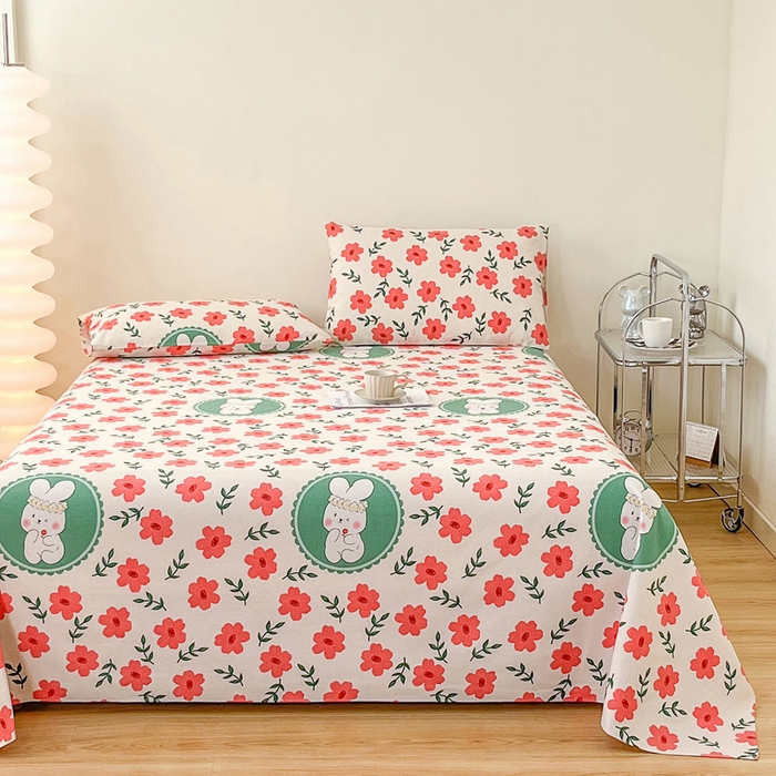 91家纺网 家纺一手货源 找家纺 棉乐町家居 2025新款爆款印花老粗布床单系列 兔萌萌