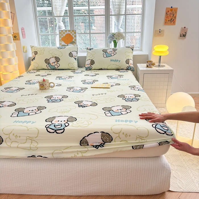 91家纺网 家纺一手货源 找家纺 清雅福 2024新款全棉13372小清新单床笠 班尼狗