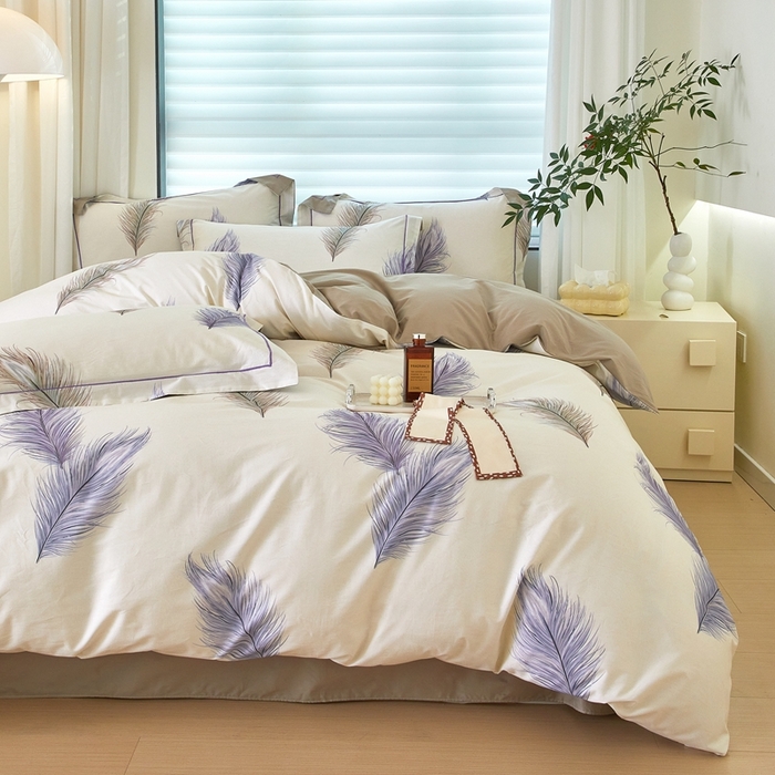 91家纺网 家纺一手货源 找家纺 启航家居 2025春夏全棉铂金棉数码印花四件套 飞云之上米