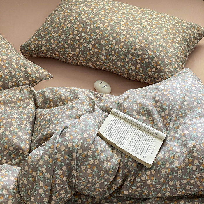 91家纺网 家纺一手货源 找家纺 窝米 2024春季新品全棉双层纱系列四件套 朝霞