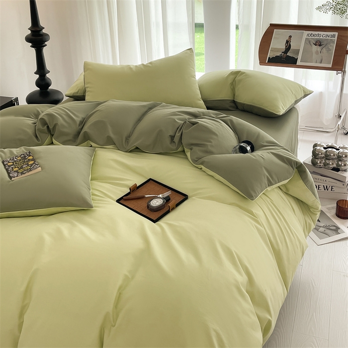 91家纺网 家纺一手货源 找家纺 多品家纺 2024新款全棉纯色双拼四件套 竹纱绿