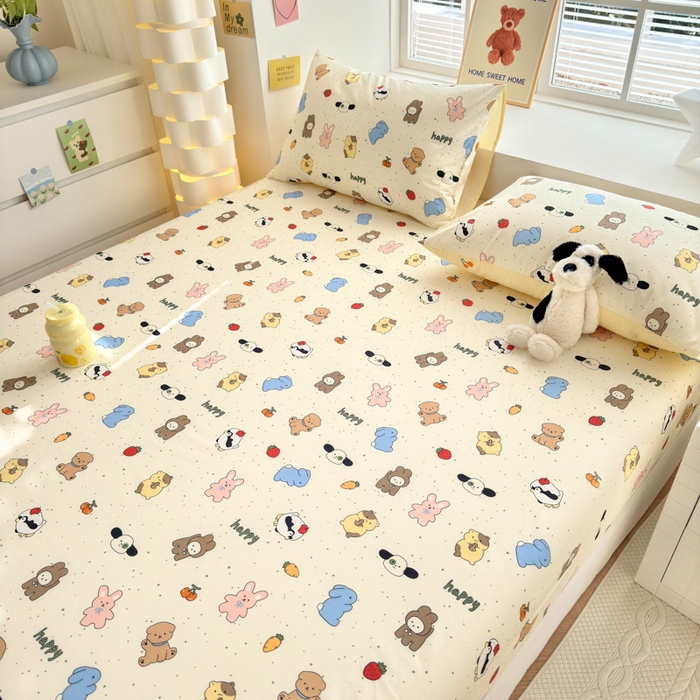 91家纺网 家纺一手货源 找家纺 清雅福 2024新款全棉13372小清新单床笠 松岛可可