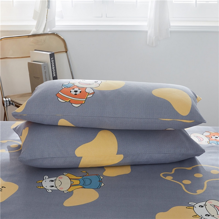 91家纺网 家纺一手货源 找家纺 棉乐町家居 2025新款爆款印花老粗布床单系列 萌牛-灰