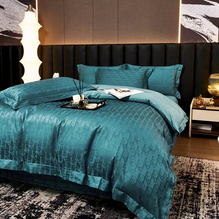 91家纺网 家纺一手货源 找家纺 卡迪亚家纺 2024新款180支长绒棉提花四件套 翡翠绿