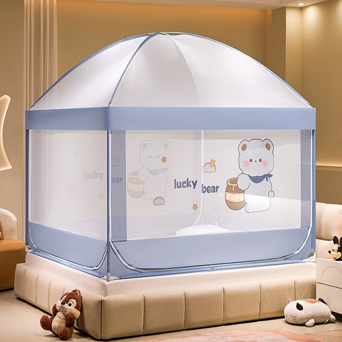 91家纺网 家纺一手货源 找家纺 青竹苑 2024新款围栏款印花坐床蚊帐蒙古包防摔睡帐 围栏-可爱熊