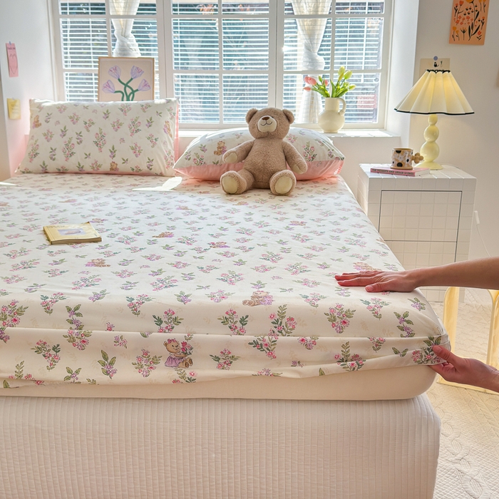 91家纺网 家纺一手货源 找家纺 清雅福 2024新款全棉13372小清新单床笠 花萃清风