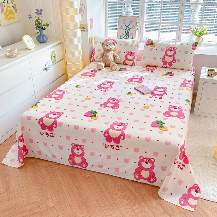 91家纺网 家纺一手货源 找家纺 清雅福 2024新款全棉13372小清新单床单 开心草莓熊