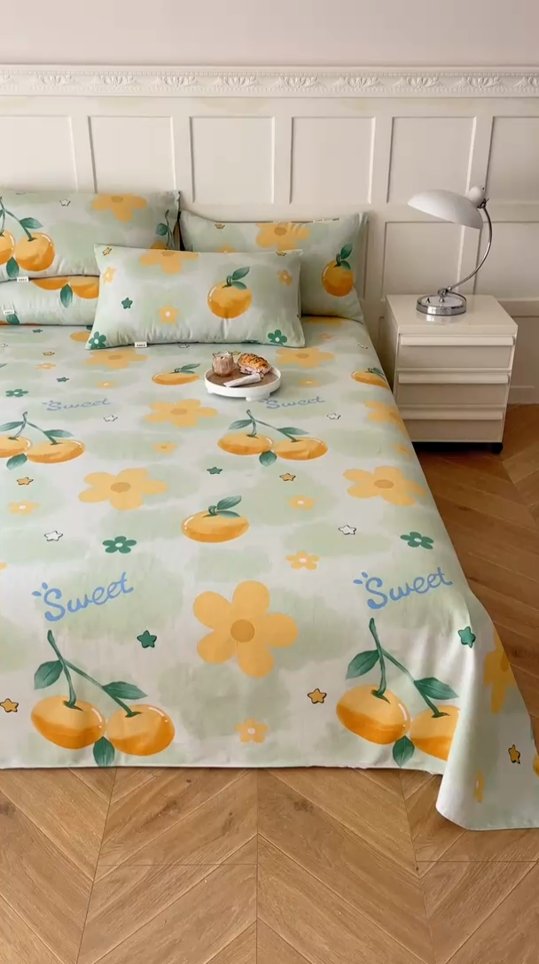 91家纺网 家纺一手货源 找家纺 棉乐町家居 2025新款爆款印花老粗布床单系列 柒夏