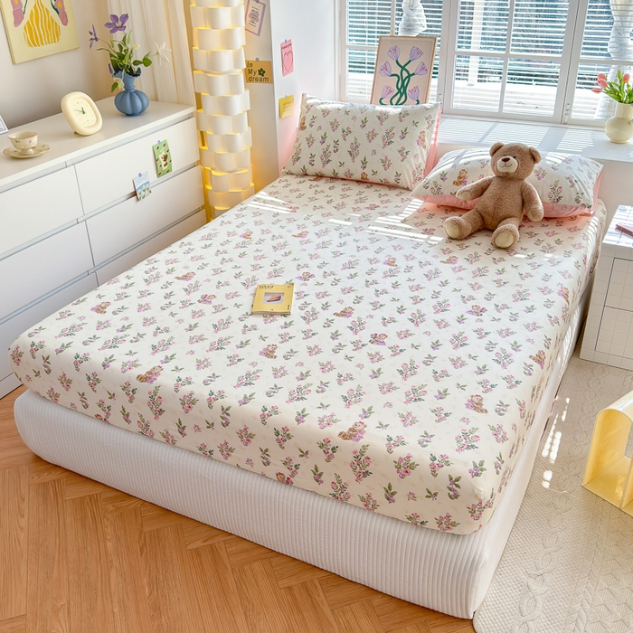 91家纺网 家纺一手货源 找家纺 清雅福 2024新款全棉13372小清新单床笠 花萃清风