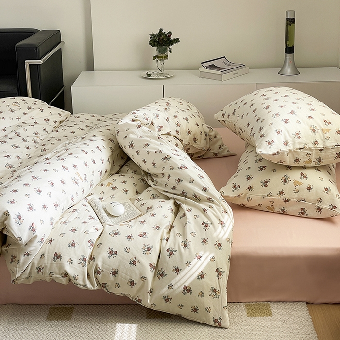 91家纺网 家纺一手货源 找家纺 窝米 2024春季新品全棉双层纱系列四件套 伊芙