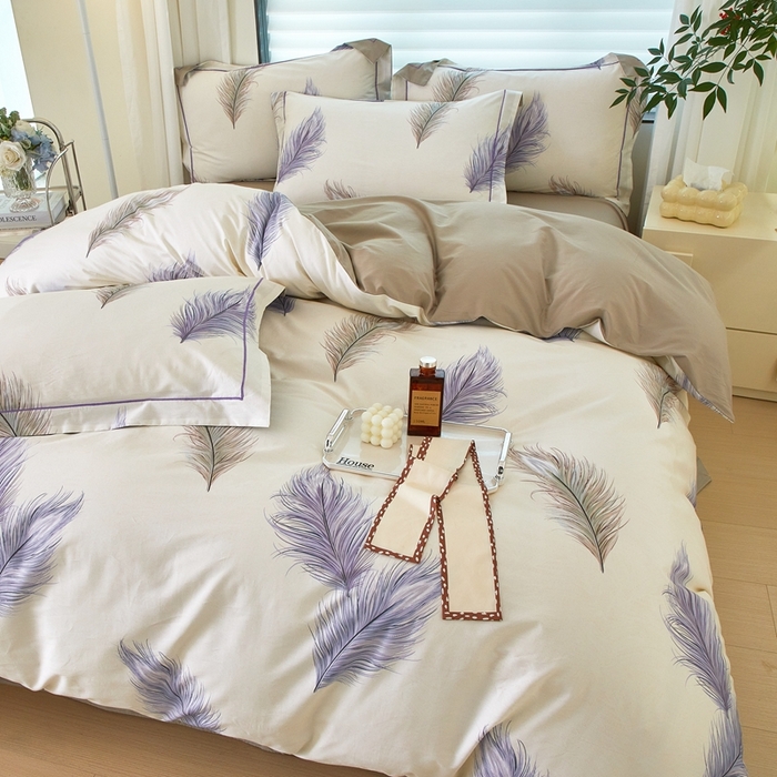 91家纺网 家纺一手货源 找家纺 启航家居 2025春夏全棉铂金棉数码印花四件套 飞云之上米