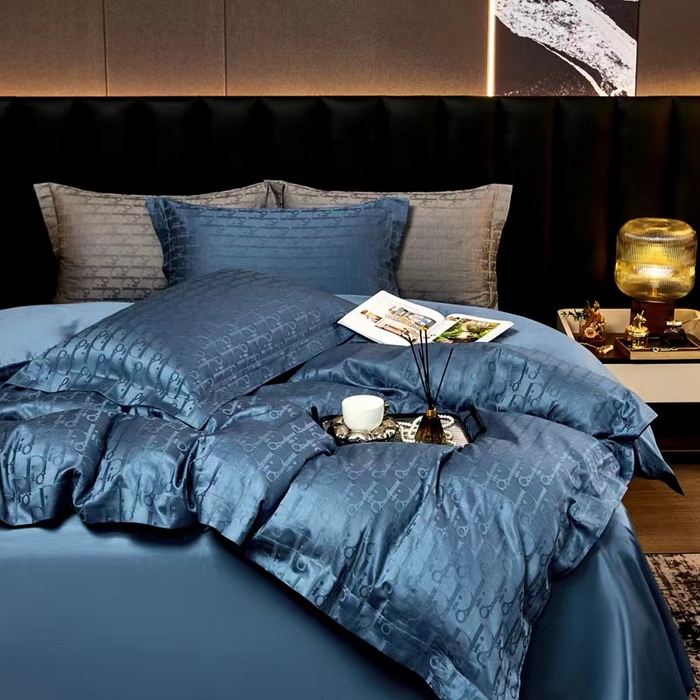 91家纺网 家纺一手货源 找家纺 卡迪亚家纺 2024新款180支长绒棉提花四件套 爵士蓝