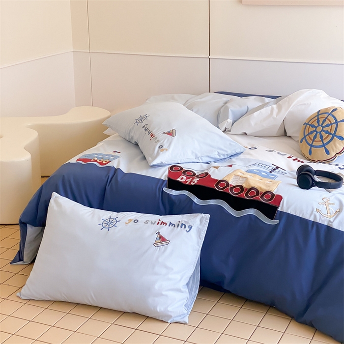 91家纺网 家纺一手货源 找家纺 （总）星野 2024新款加厚40s水洗棉刺绣四件套-航海家