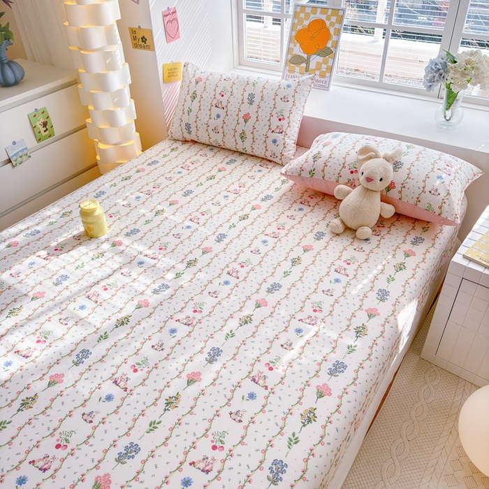 91家纺网 家纺一手货源 找家纺 清雅福 2024新款全棉13372小清新单床笠 枝间梦