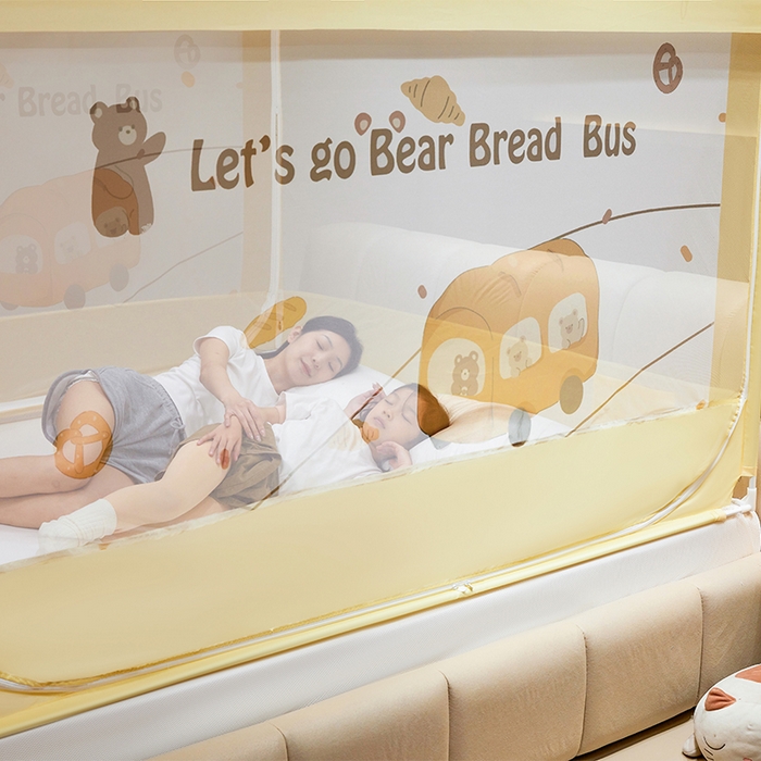 91家纺网 家纺一手货源 找家纺 青竹苑 2024新款围栏款印花坐床蚊帐蒙古包防摔睡帐 围栏-熊熊巴士